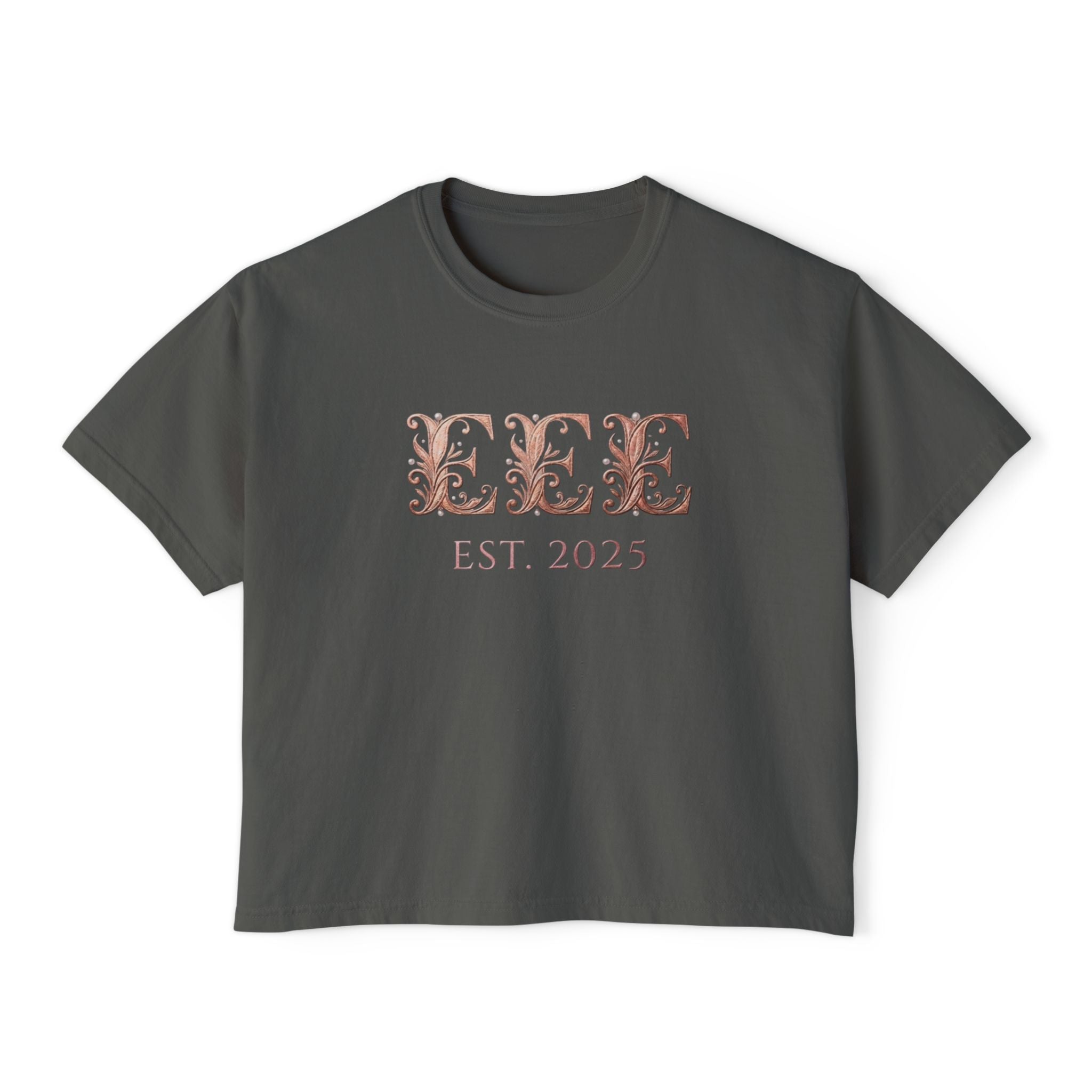 Boxy Tee — Floral Monogram "EEE" Est. 2025