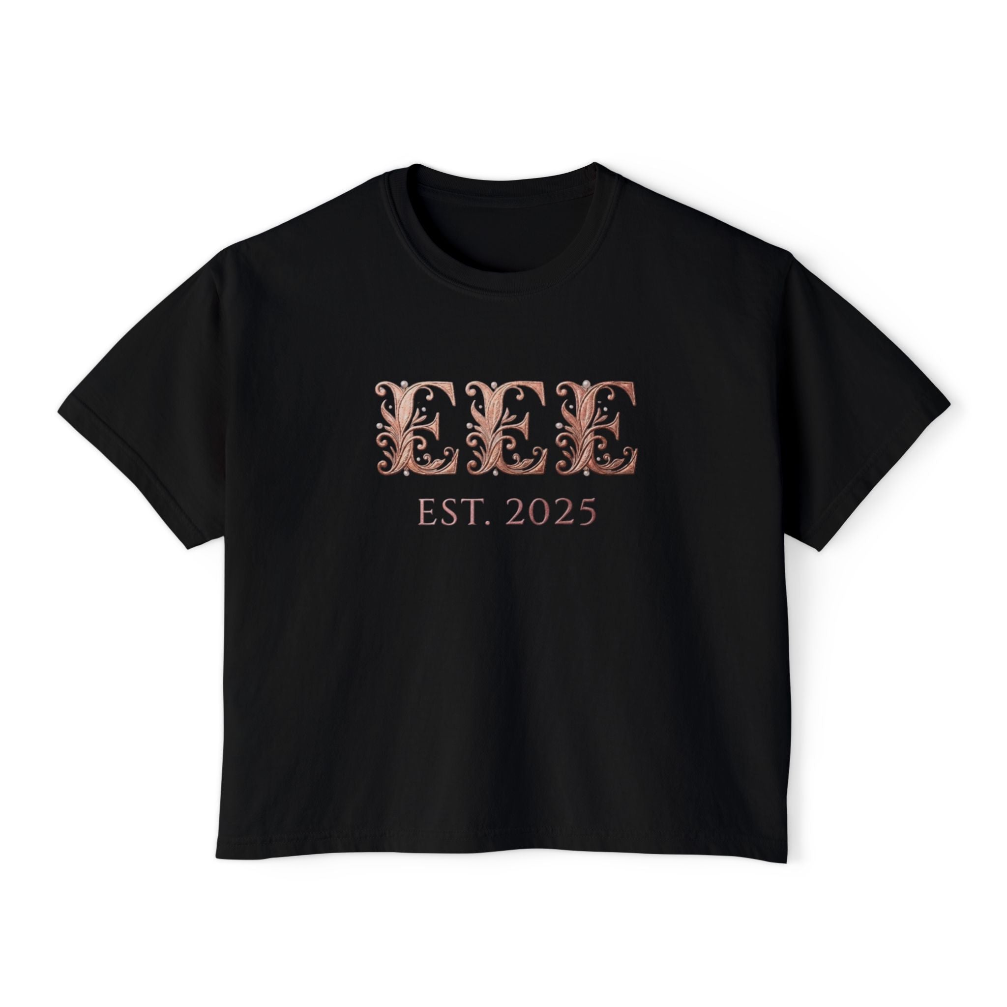 Boxy Tee — Floral Monogram "EEE" Est. 2025