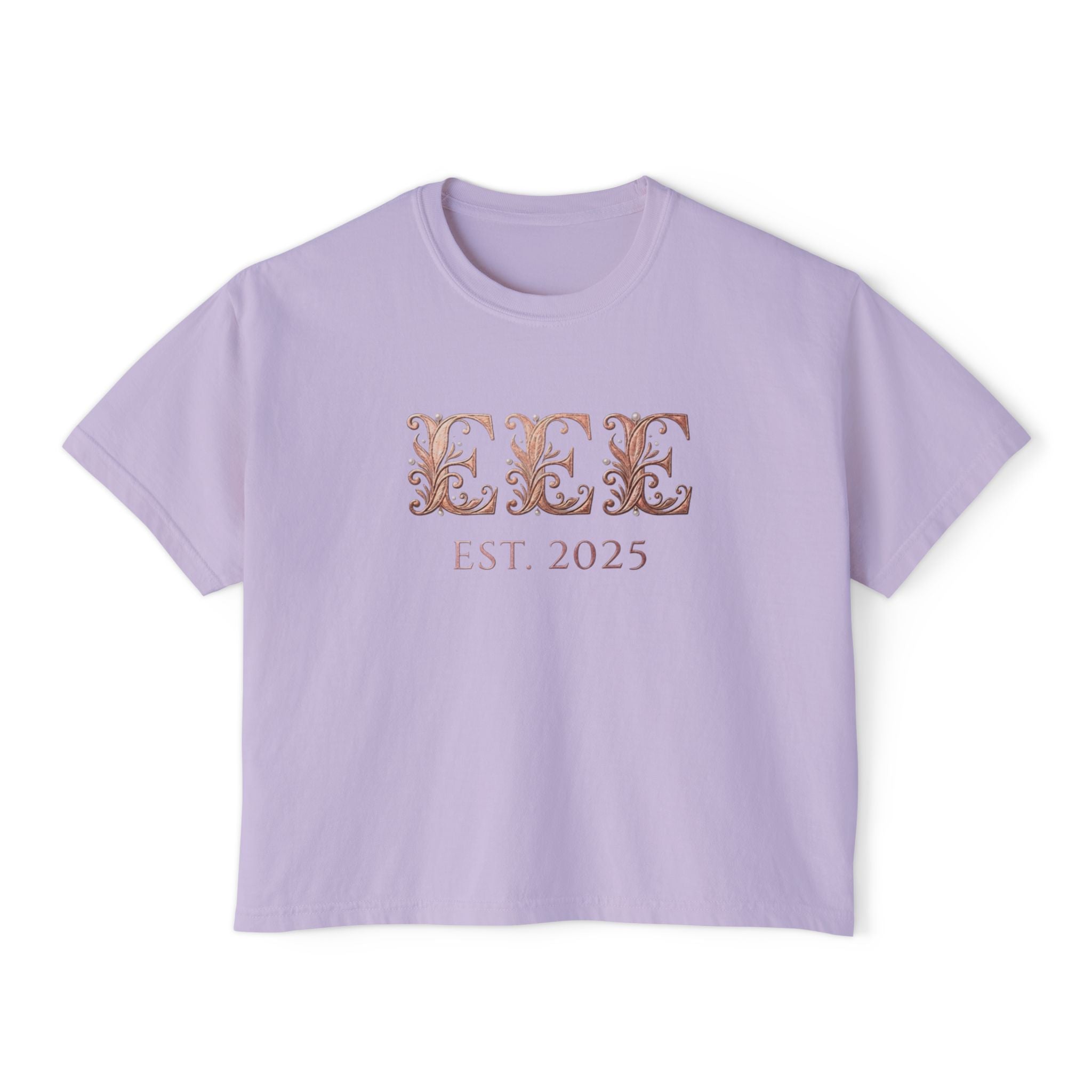 Boxy Tee — Floral Monogram "EEE" Est. 2025