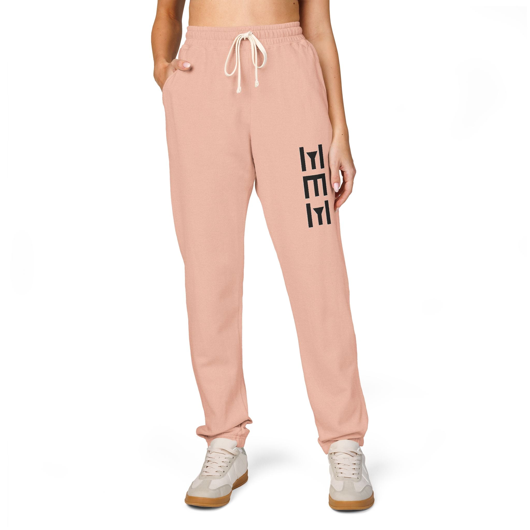 Beige 'LEEE' Vertical Graphic Sweatpants — Soft Garment-Dyed Fleece Joggers