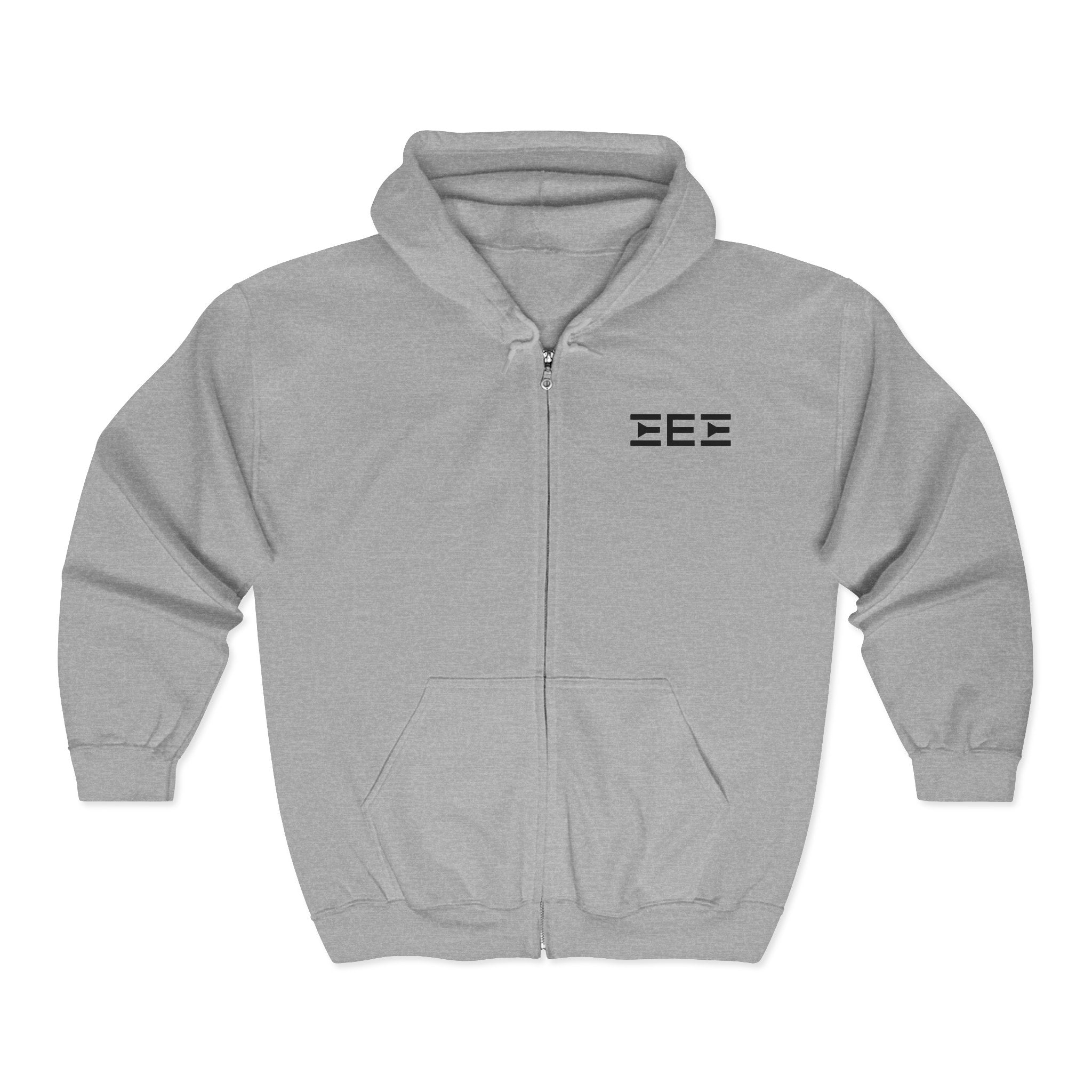 Minimalist 'EEE' Grey Full-Zip Hoodie — Casual Everyday Zip-Up Sweatshirt