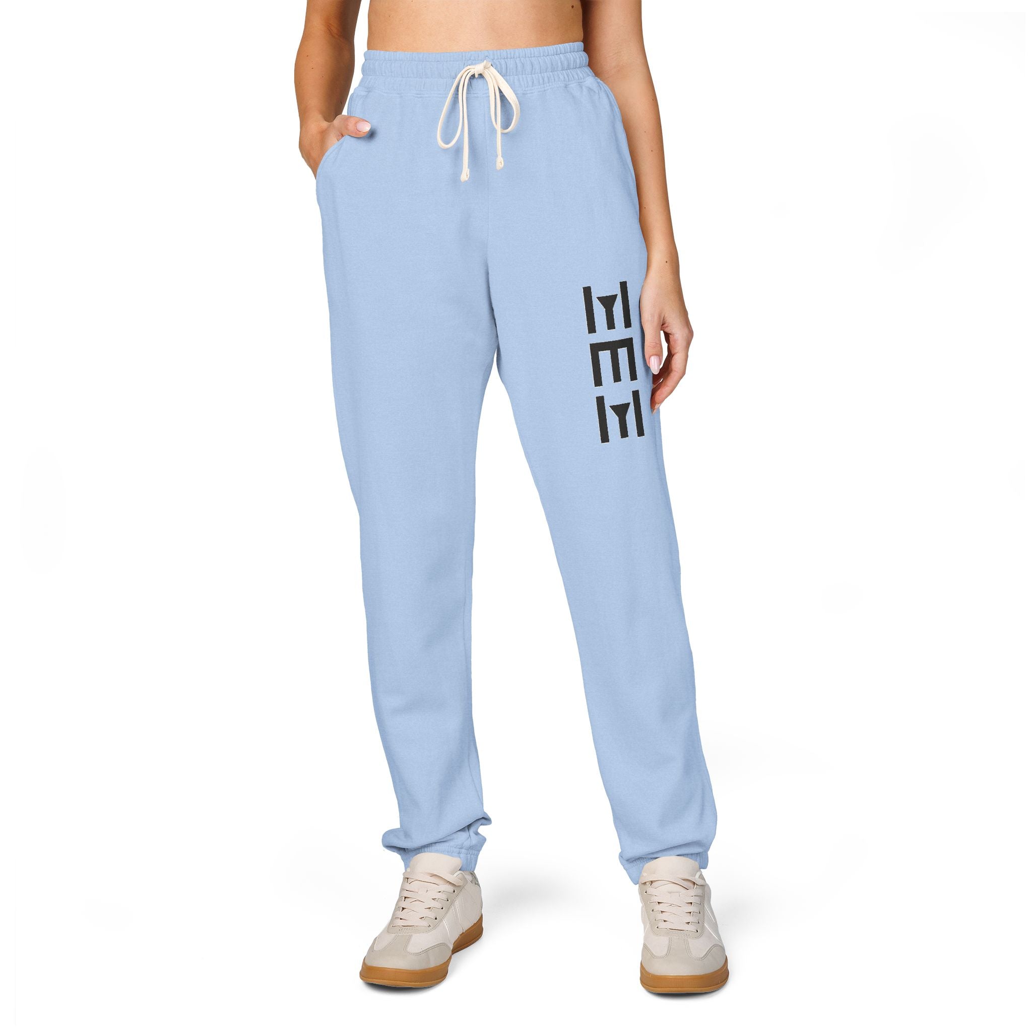 Beige 'LEEE' Vertical Graphic Sweatpants — Soft Garment-Dyed Fleece Joggers