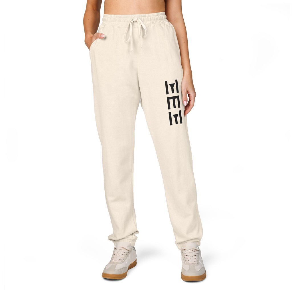 Beige 'LEEE' Vertical Graphic Sweatpants — Soft Garment-Dyed Fleece Joggers