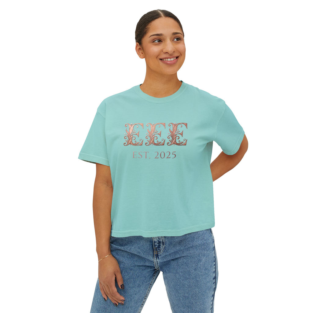 Boxy Tee — Floral Monogram "EEE" Est. 2025