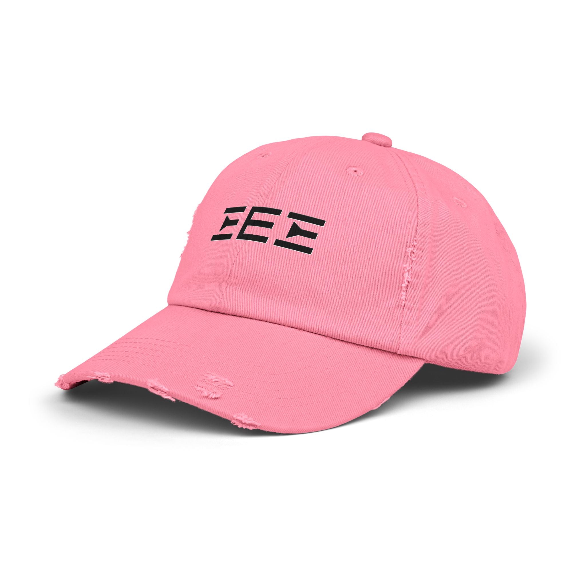 Distressed Baseball Cap with Stylized EEE Logo — Vintage Tan Hat