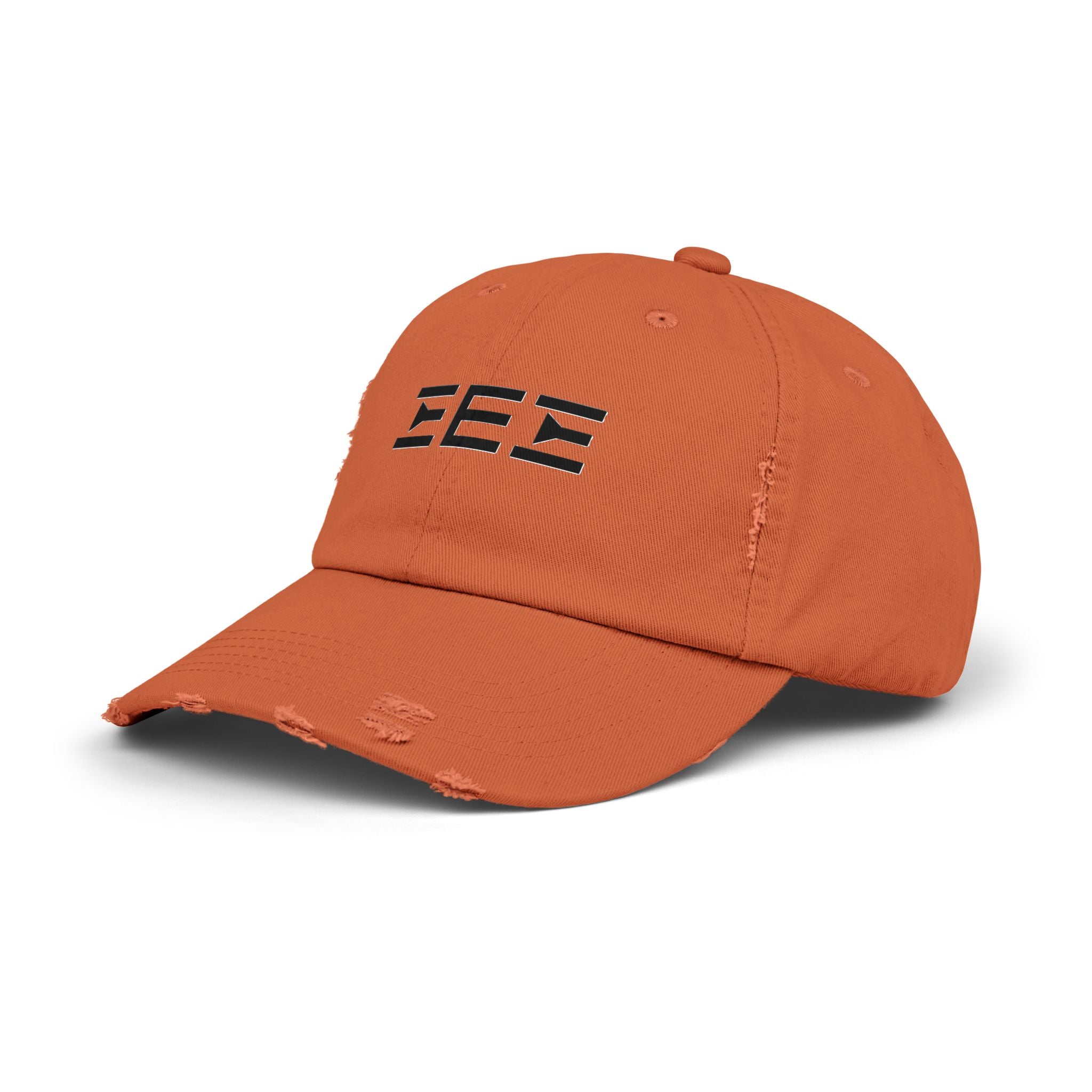 Distressed Baseball Cap with Stylized EEE Logo — Vintage Tan Hat