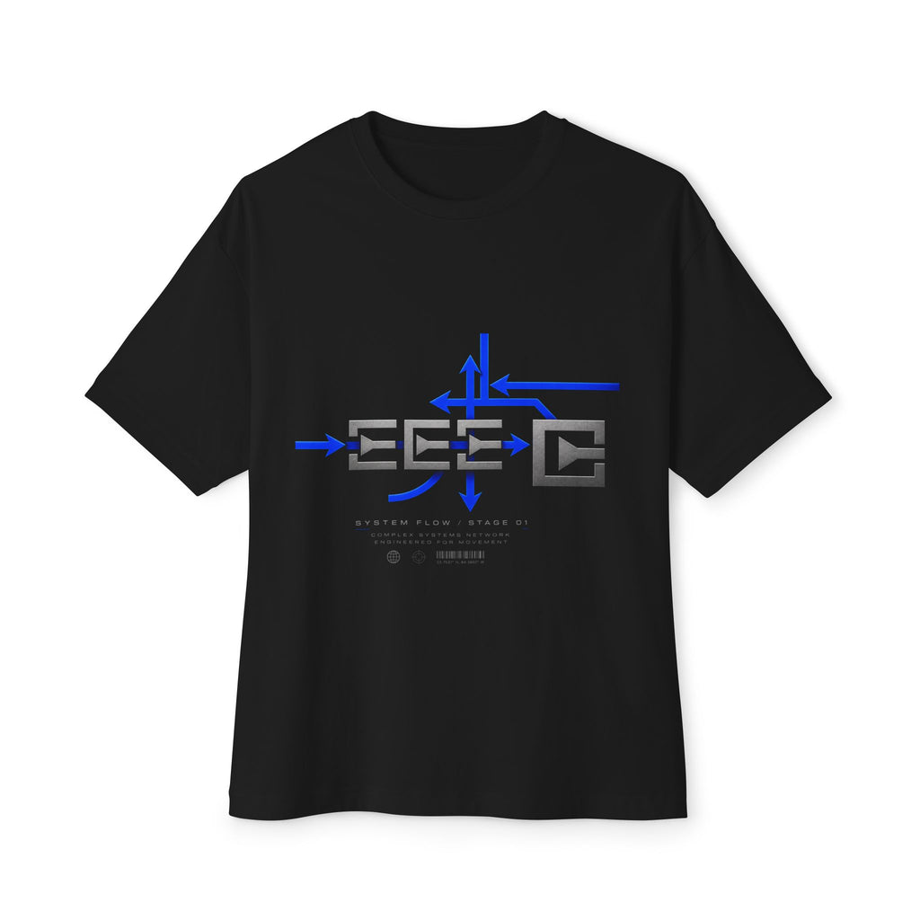 Cyber Tech Logo Tee — Futuristic Blue Graphic Boxy T-Shirt