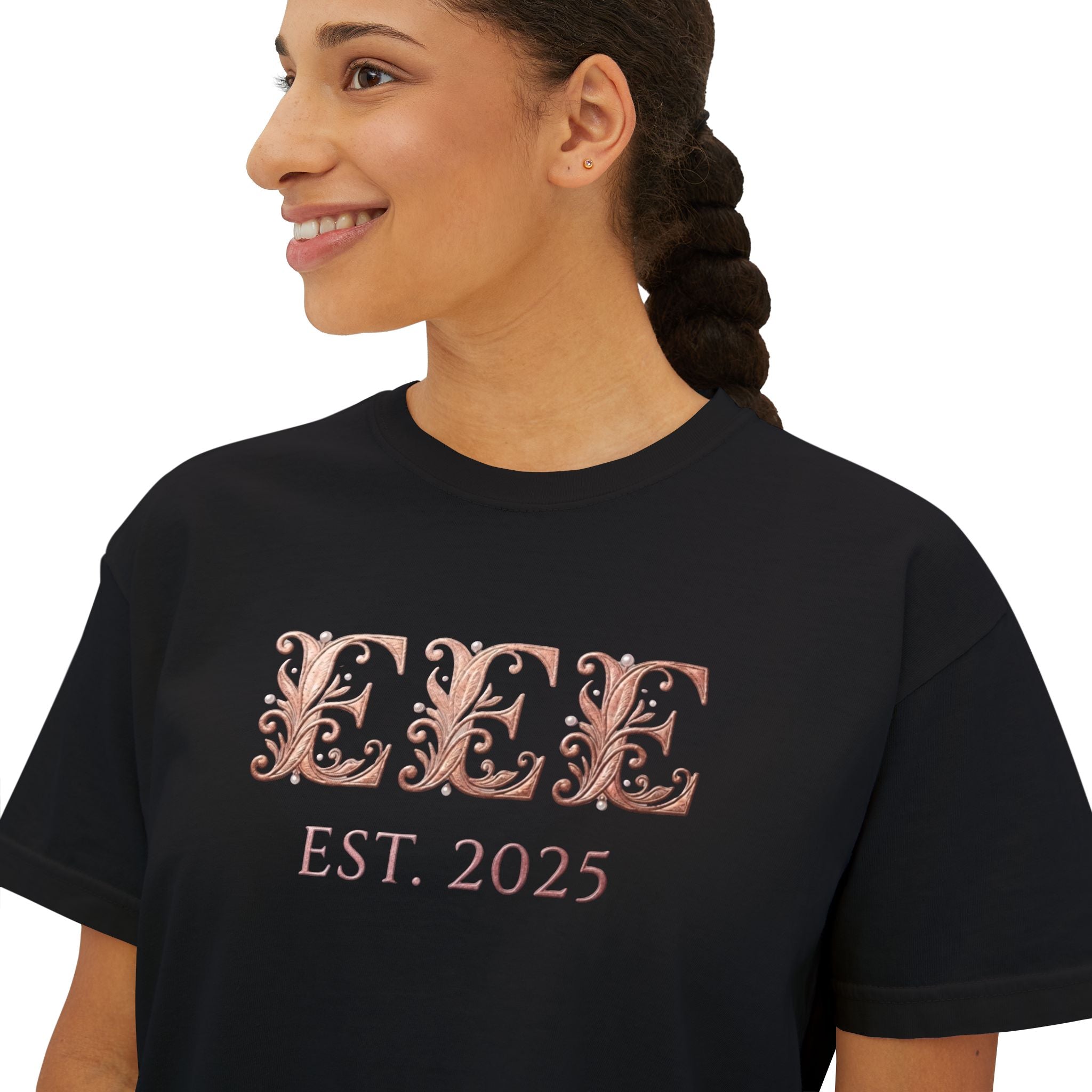 Boxy Tee — Floral Monogram "EEE" Est. 2025