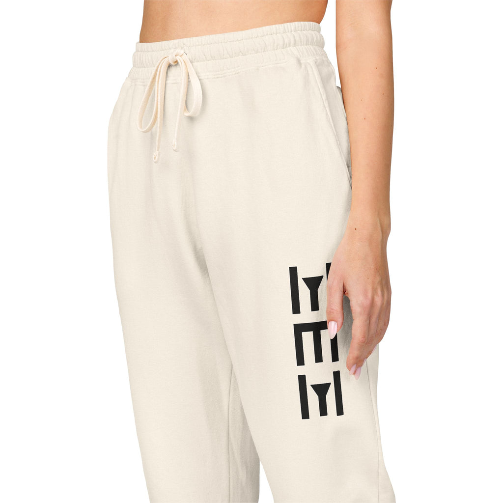 Beige 'LEEE' Vertical Graphic Sweatpants — Soft Garment-Dyed Fleece Joggers