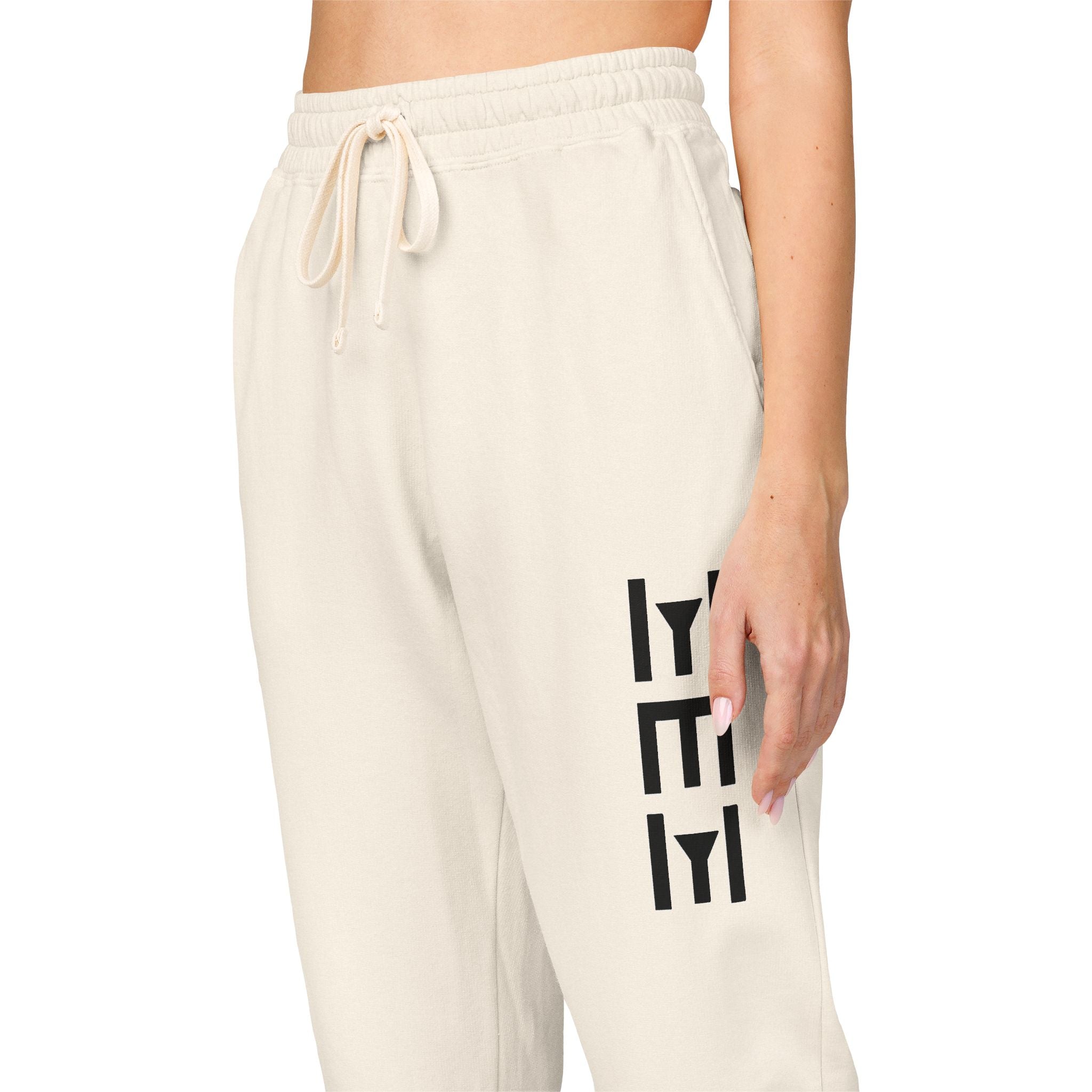 Beige 'LEEE' Vertical Graphic Sweatpants — Soft Garment-Dyed Fleece Joggers