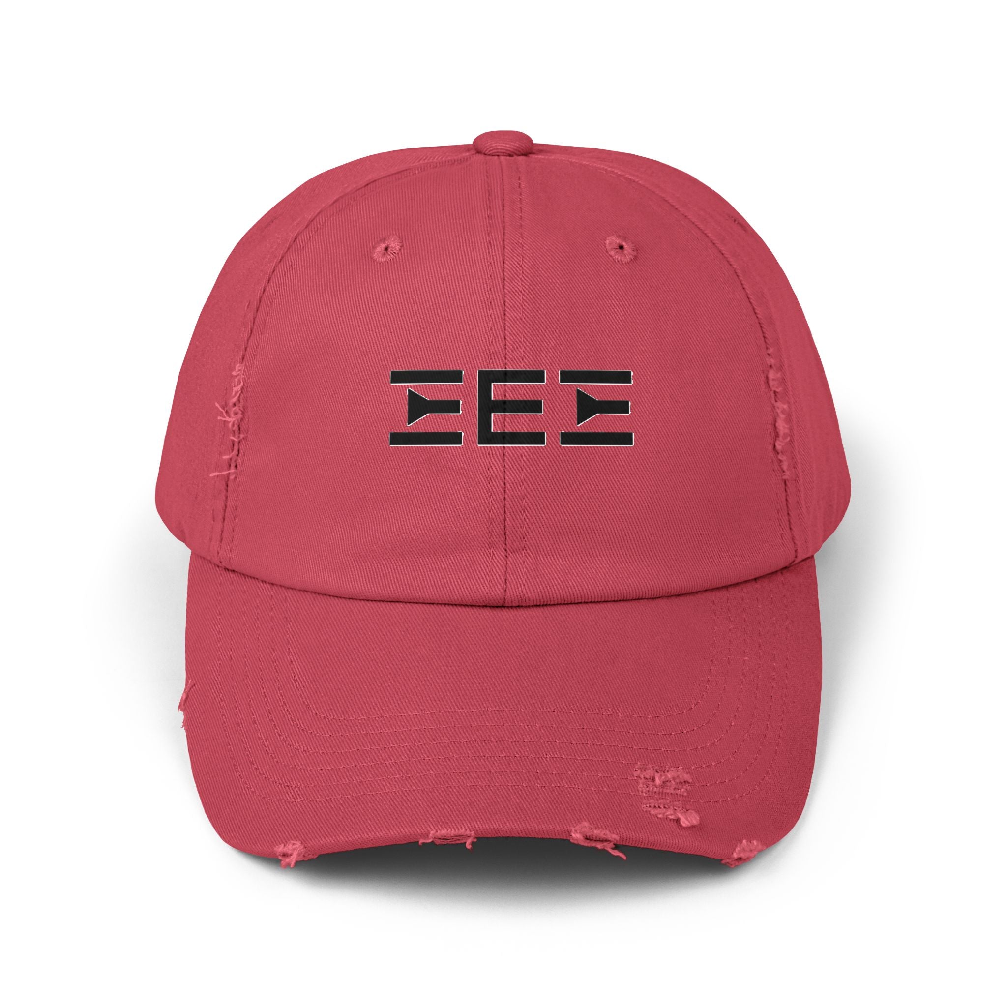 Distressed Baseball Cap with Stylized EEE Logo — Vintage Tan Hat