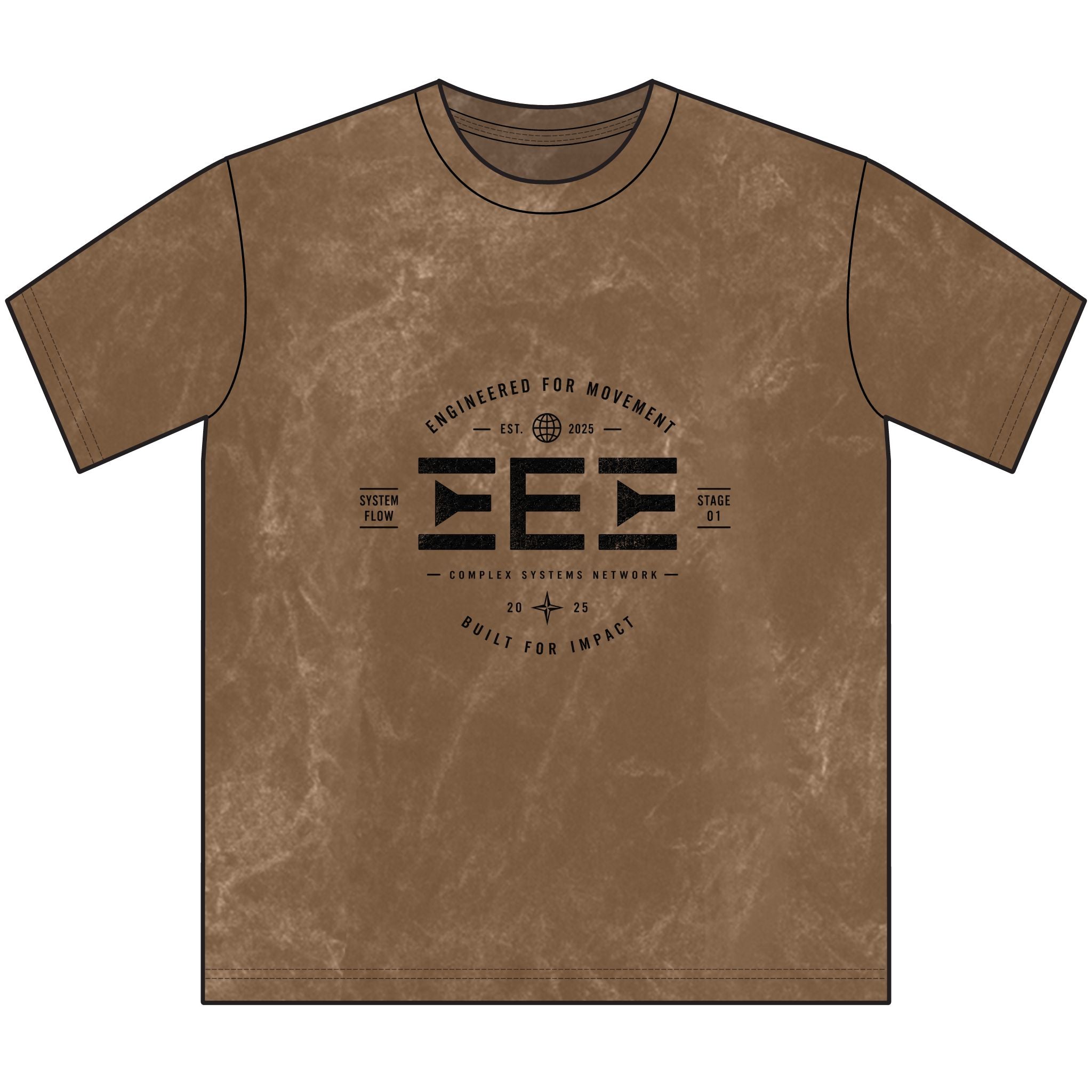 Vintage Crewneck Tee — Distressed Brown Retro Graphic Logo Shirt