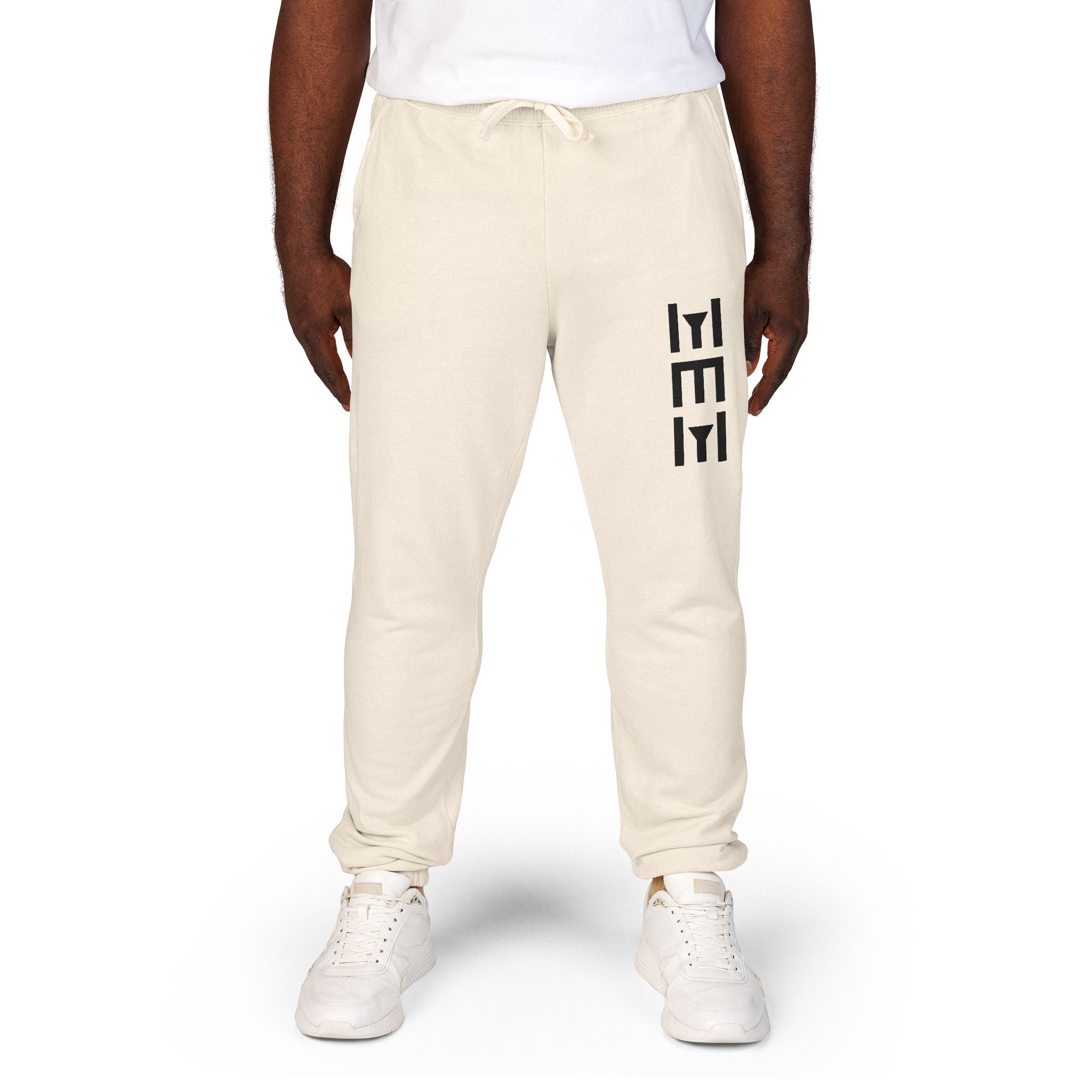 Beige 'LEEE' Vertical Graphic Sweatpants — Soft Garment-Dyed Fleece Joggers