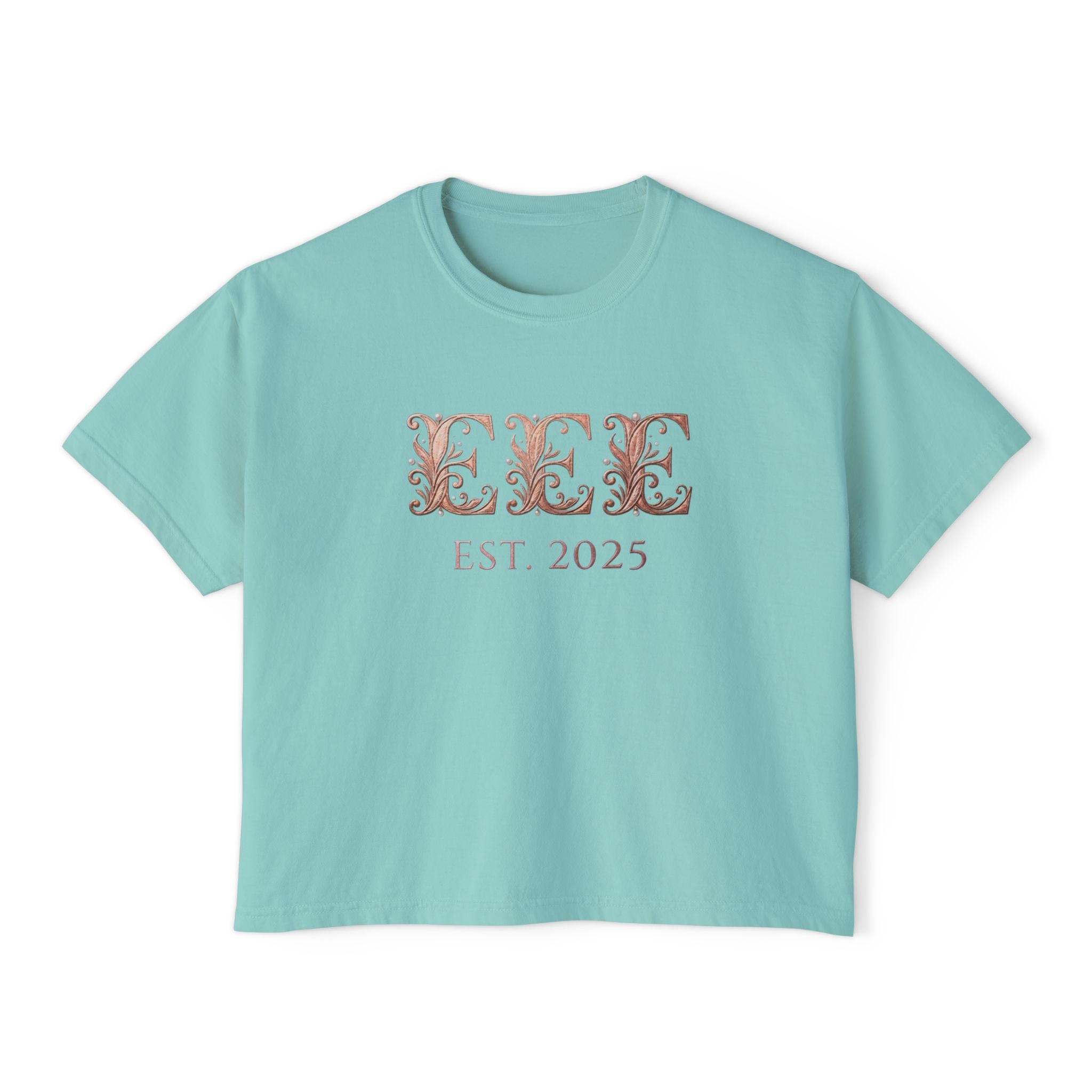 Boxy Tee — Floral Monogram "EEE" Est. 2025