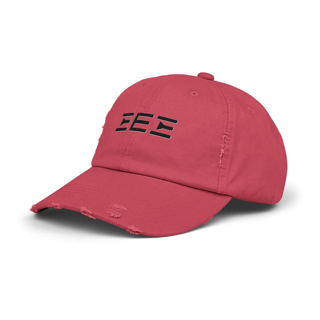 Distressed Baseball Cap with Stylized EEE Logo — Vintage Tan Hat