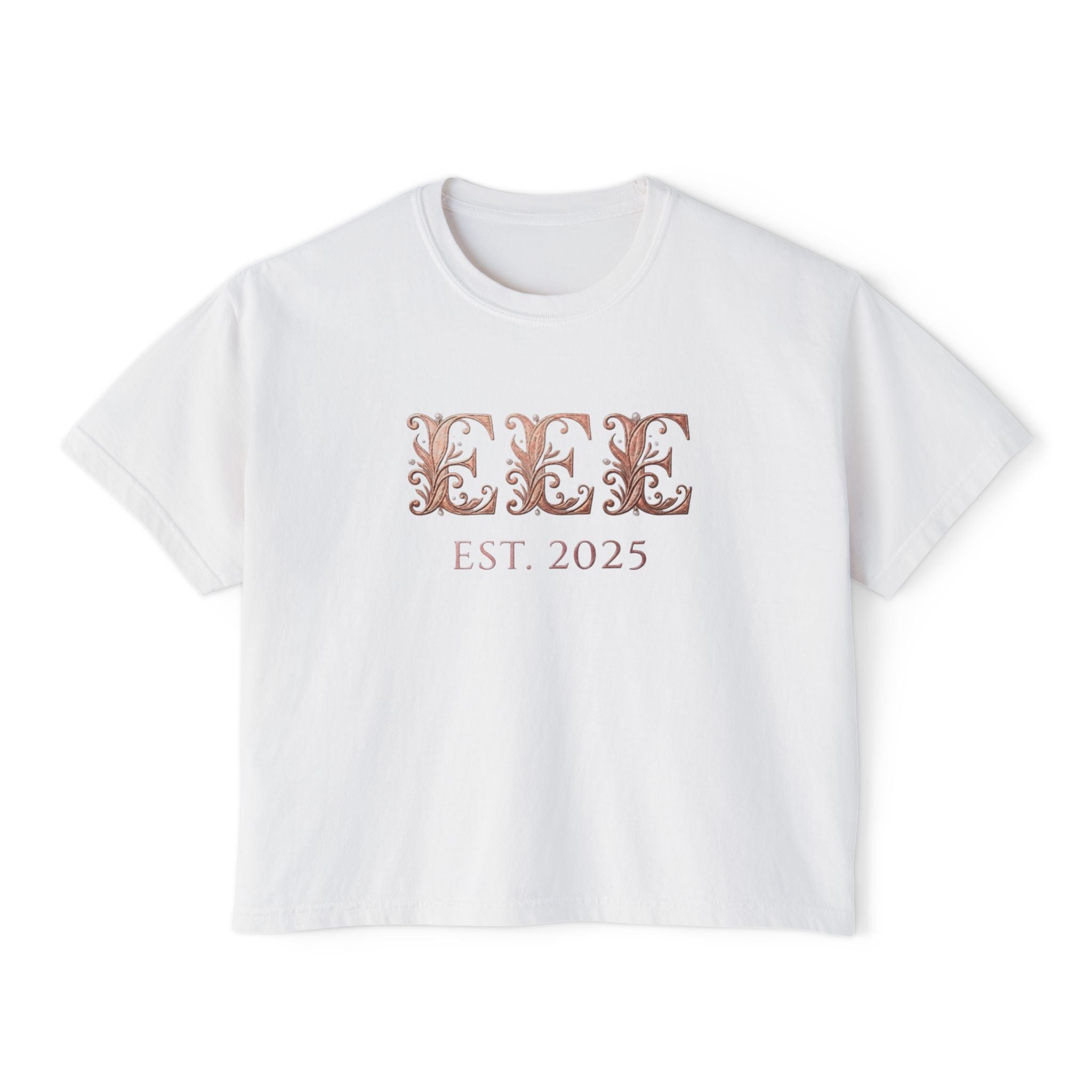 Boxy Tee — Floral Monogram "EEE" Est. 2025