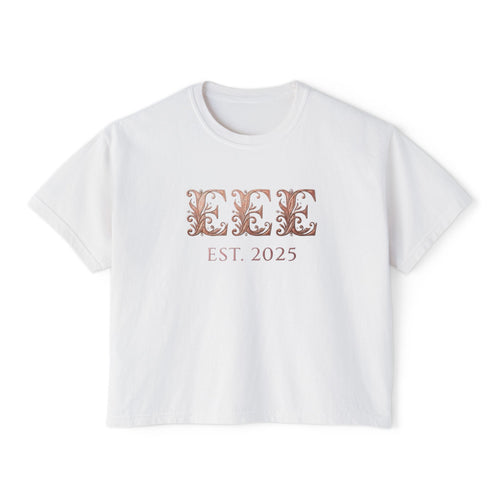 Boxy Tee — Floral Monogram "EEE" Est. 2025