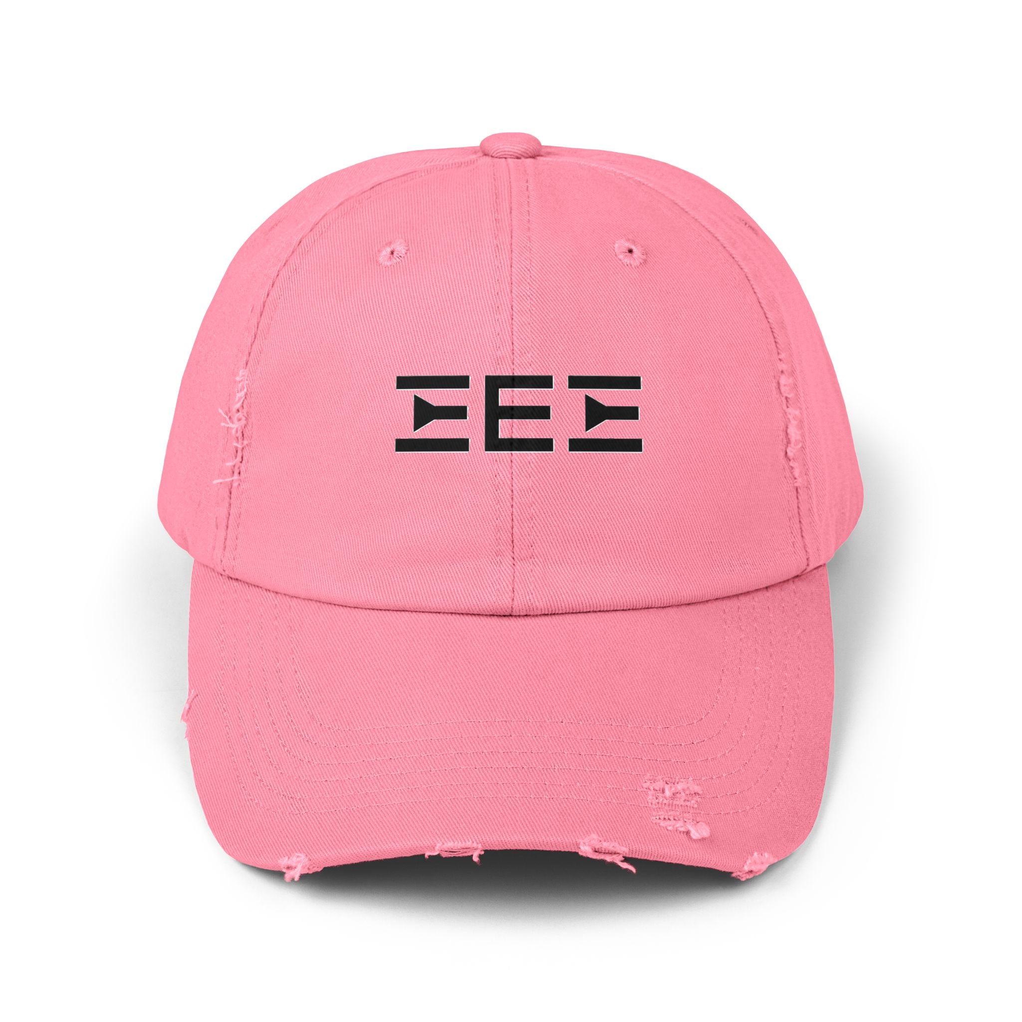 Distressed Baseball Cap with Stylized EEE Logo — Vintage Tan Hat