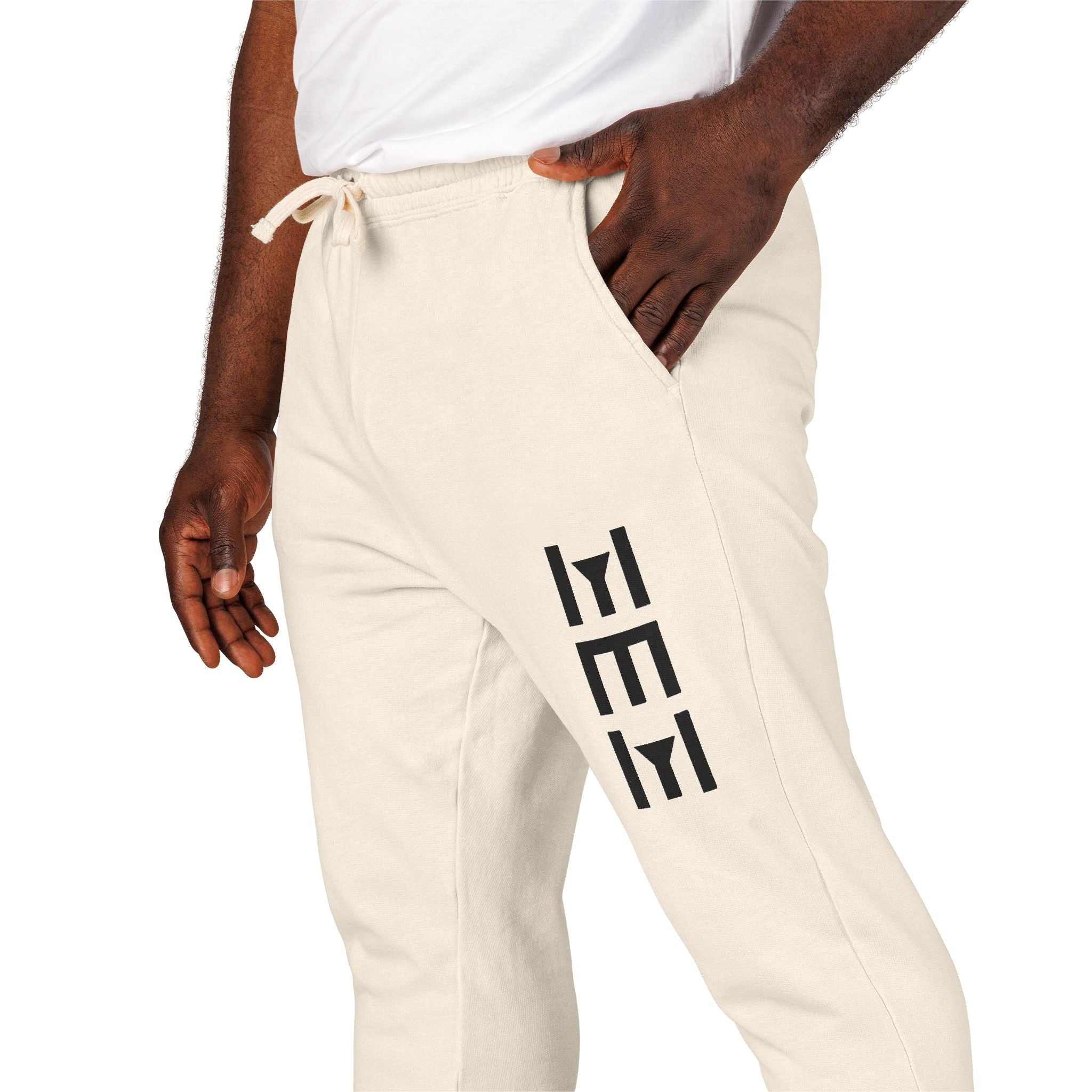 Beige 'LEEE' Vertical Graphic Sweatpants — Soft Garment-Dyed Fleece Joggers