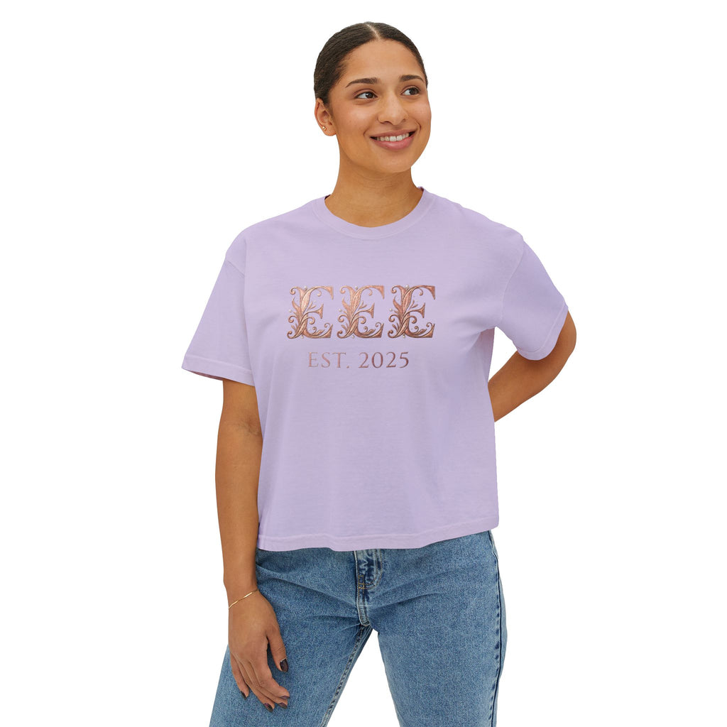 Boxy Tee — Floral Monogram "EEE" Est. 2025