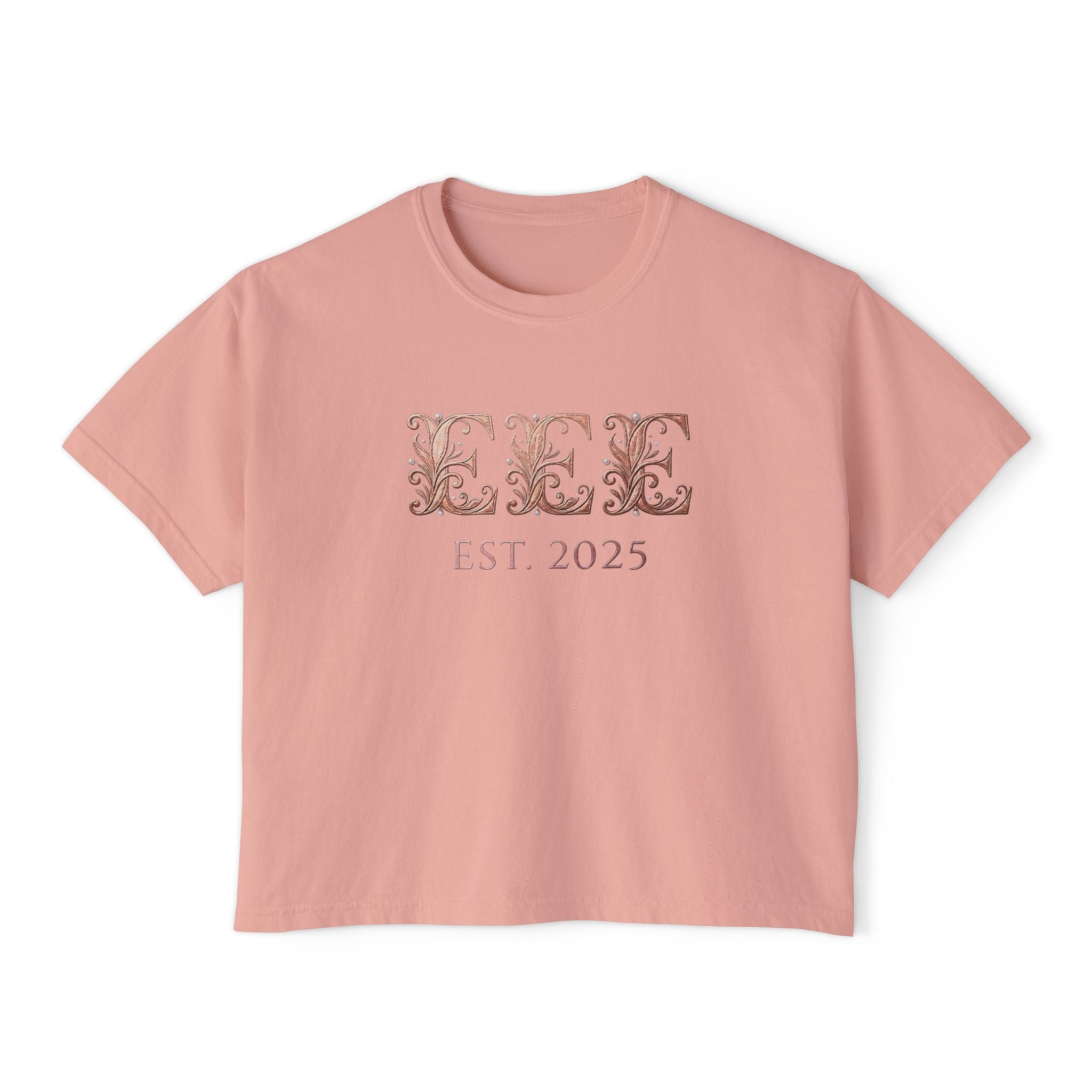 Boxy Tee — Floral Monogram "EEE" Est. 2025