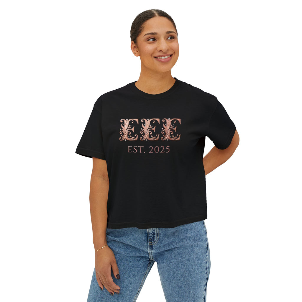 Boxy Tee — Floral Monogram "EEE" Est. 2025