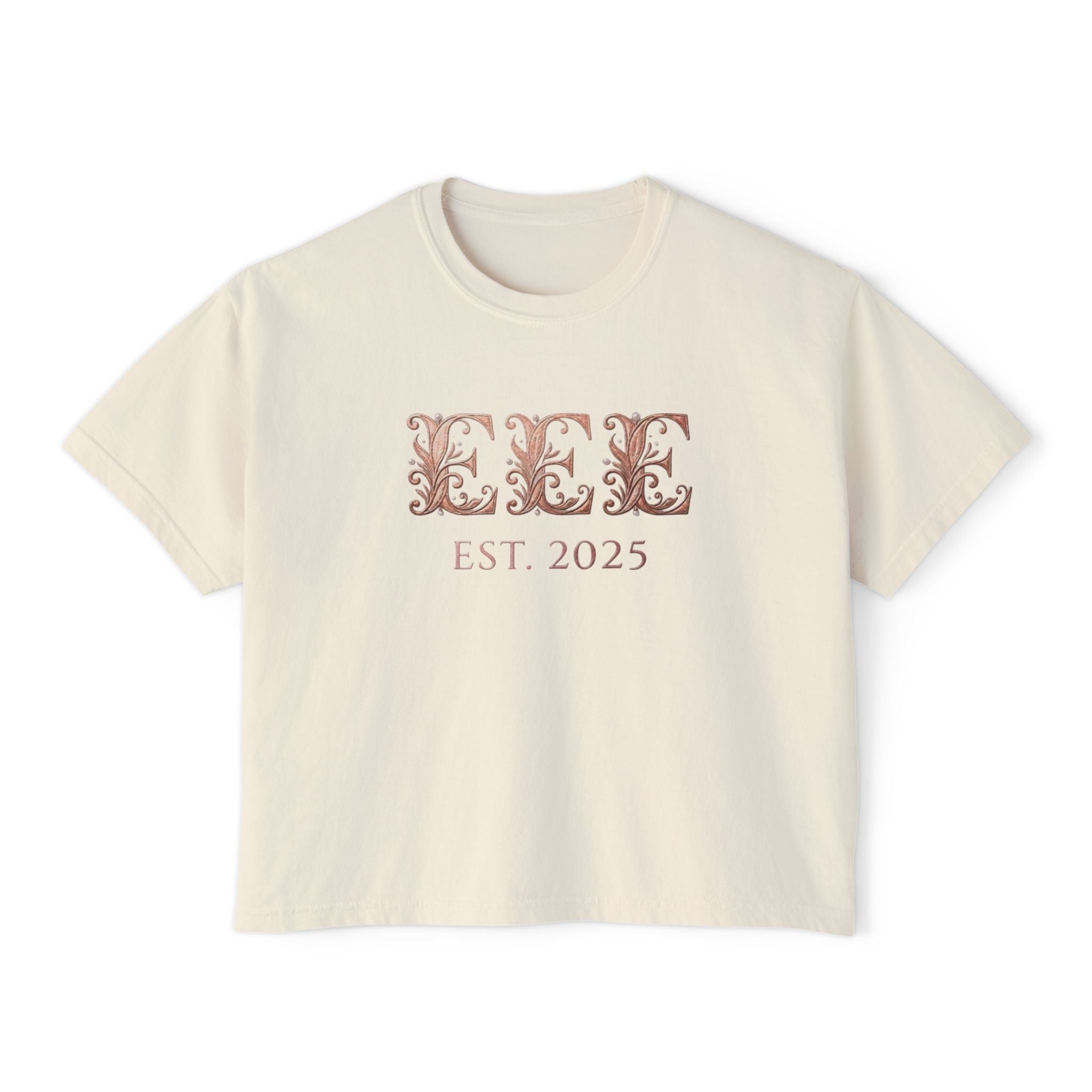 Boxy Tee — Floral Monogram "EEE" Est. 2025