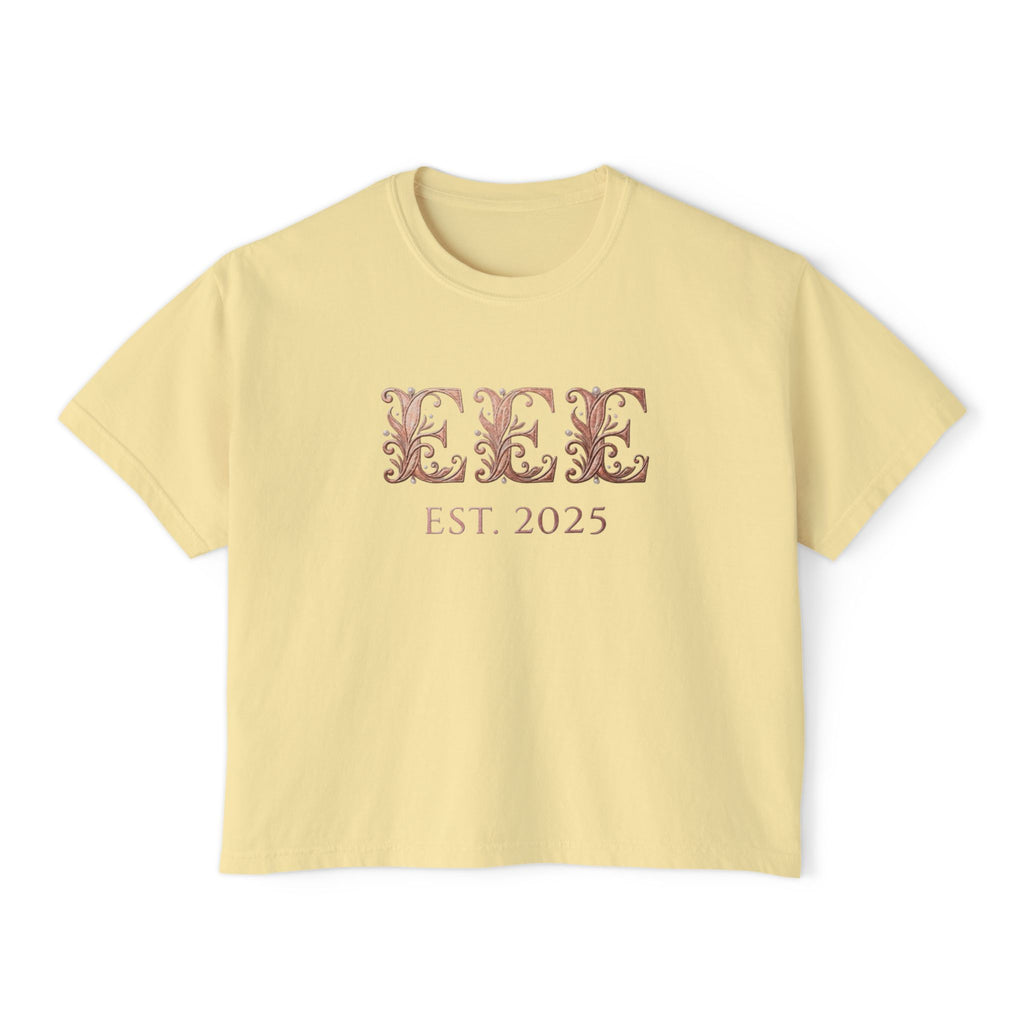 Boxy Tee — Floral Monogram "EEE" Est. 2025