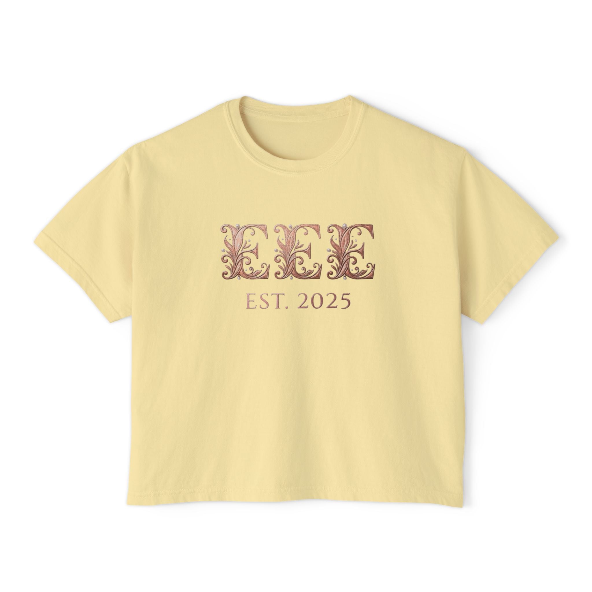 Boxy Tee — Floral Monogram "EEE" Est. 2025