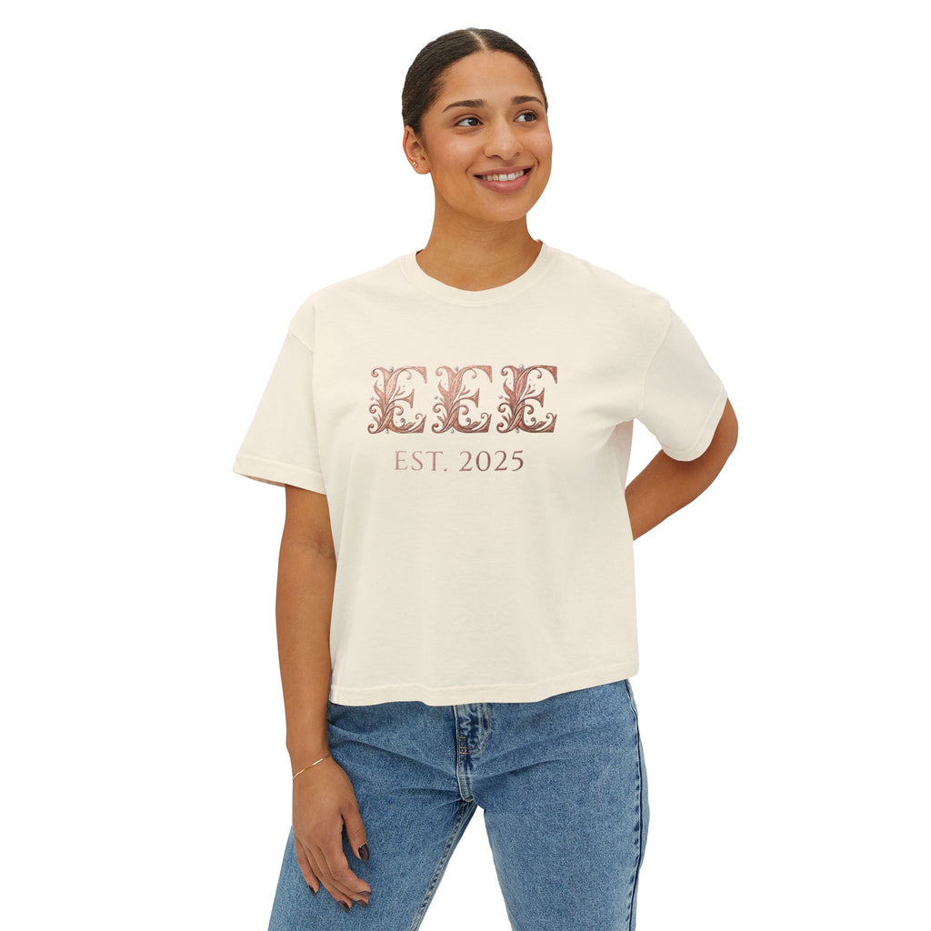 Boxy Tee — Floral Monogram "EEE" Est. 2025