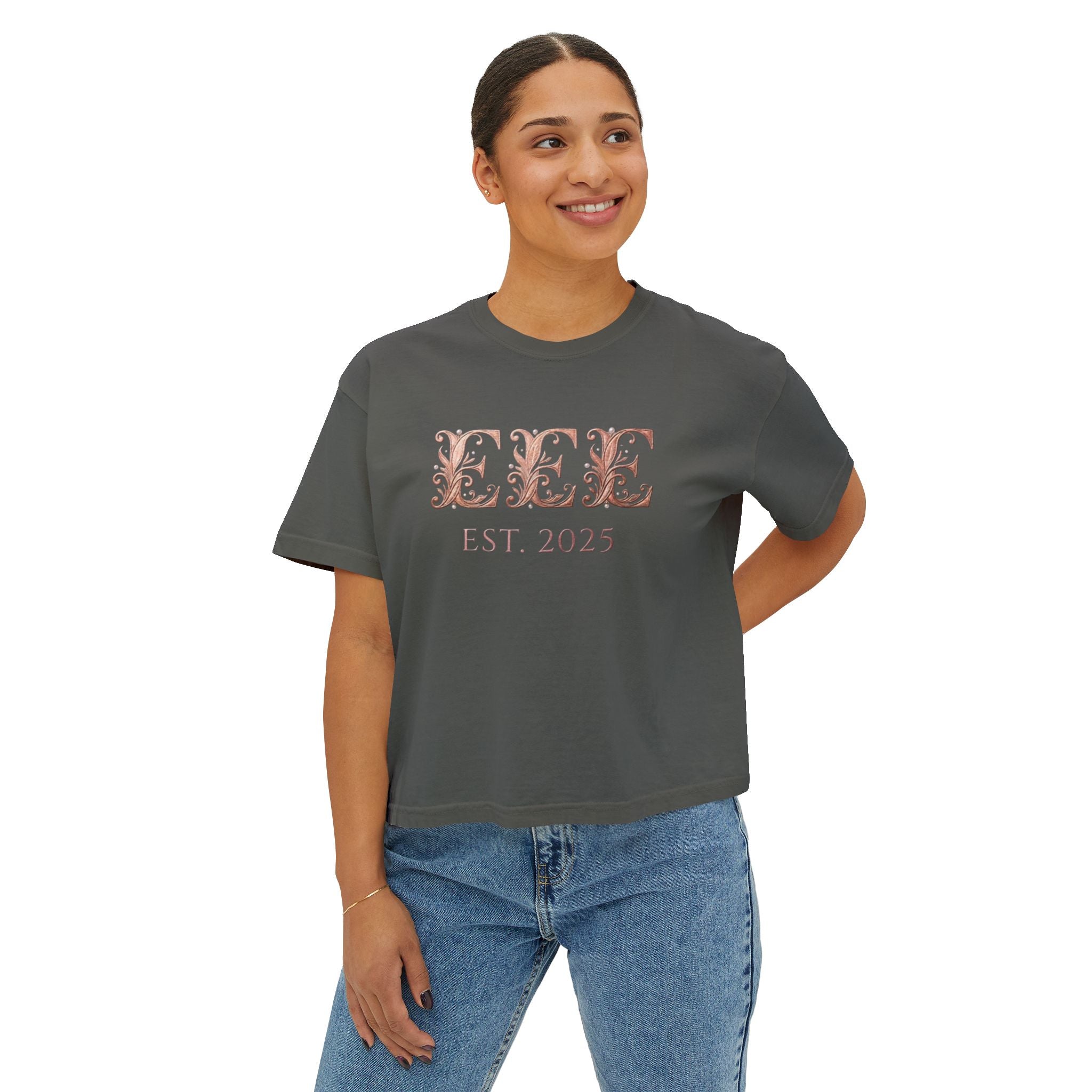 Boxy Tee — Floral Monogram "EEE" Est. 2025