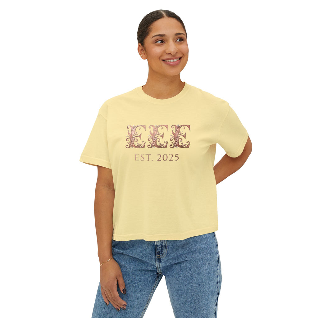 Boxy Tee — Floral Monogram "EEE" Est. 2025