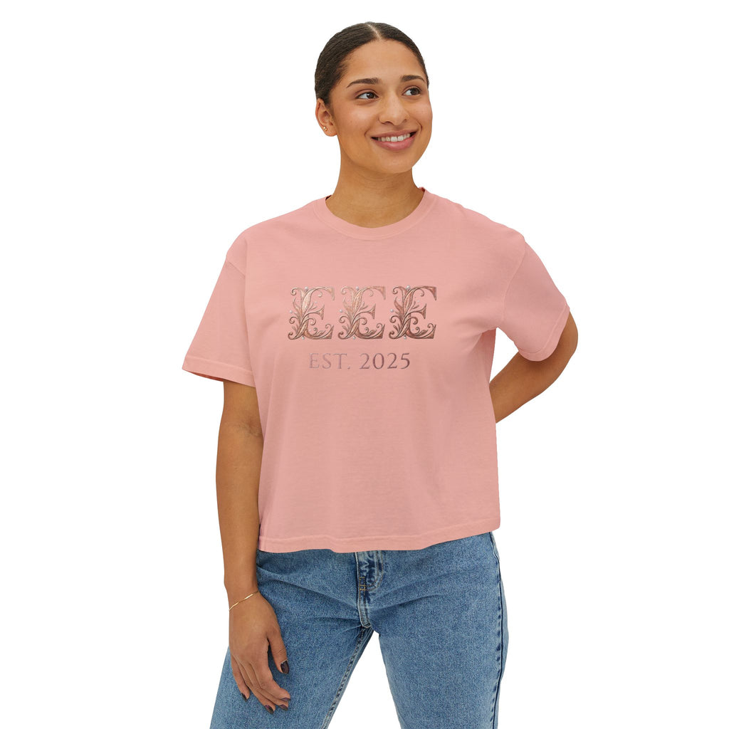 Boxy Tee — Floral Monogram "EEE" Est. 2025